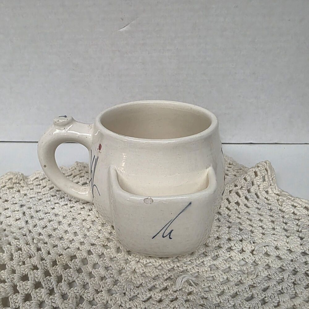 Vintage 1980s Pottery By Levine Tea Cup Mug With Attached Tea Bag Holder